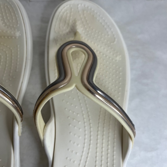 Crocs Sanrah Duel Comfort Thong White/Ivory Gold/Silver 205470 Women's Sz 7 - Picture 4 of 10
